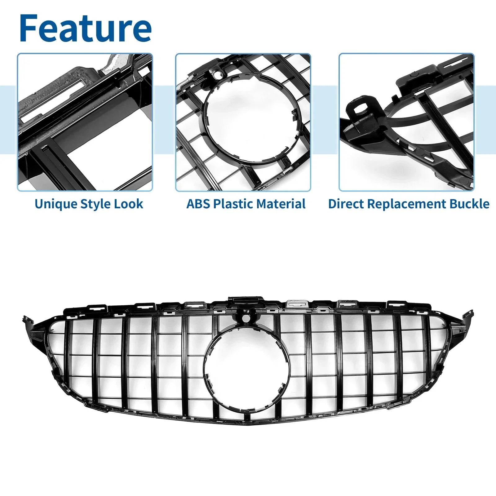 Front Upper Bumper Grille for Mercedes-Benz C250 (2015-2018) Black