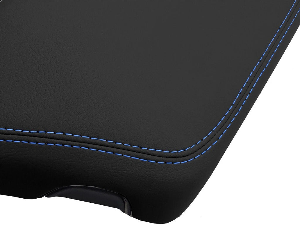 Leather Console Lid Armrest Cover for Dodge Challenger (2015–2020) Blue Stitch
