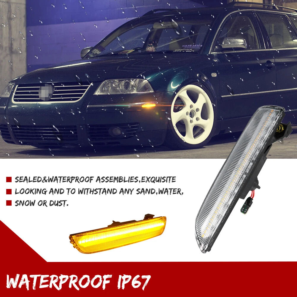 Clear Lens Amber LED Side Marker Lights for VW Passat B5.5 (2001–2005)