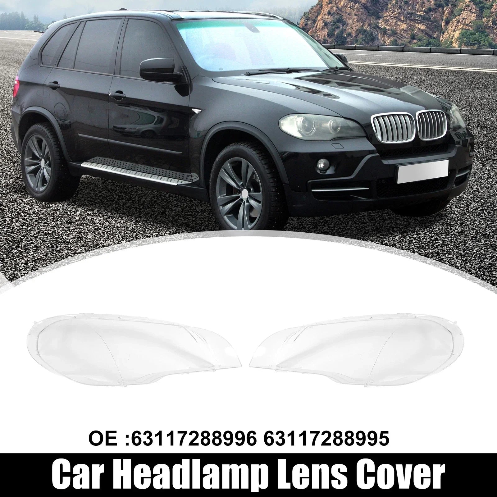 Pair Front Headlight Lens Cover Cap for BMW X5 E70 (2007-2013)