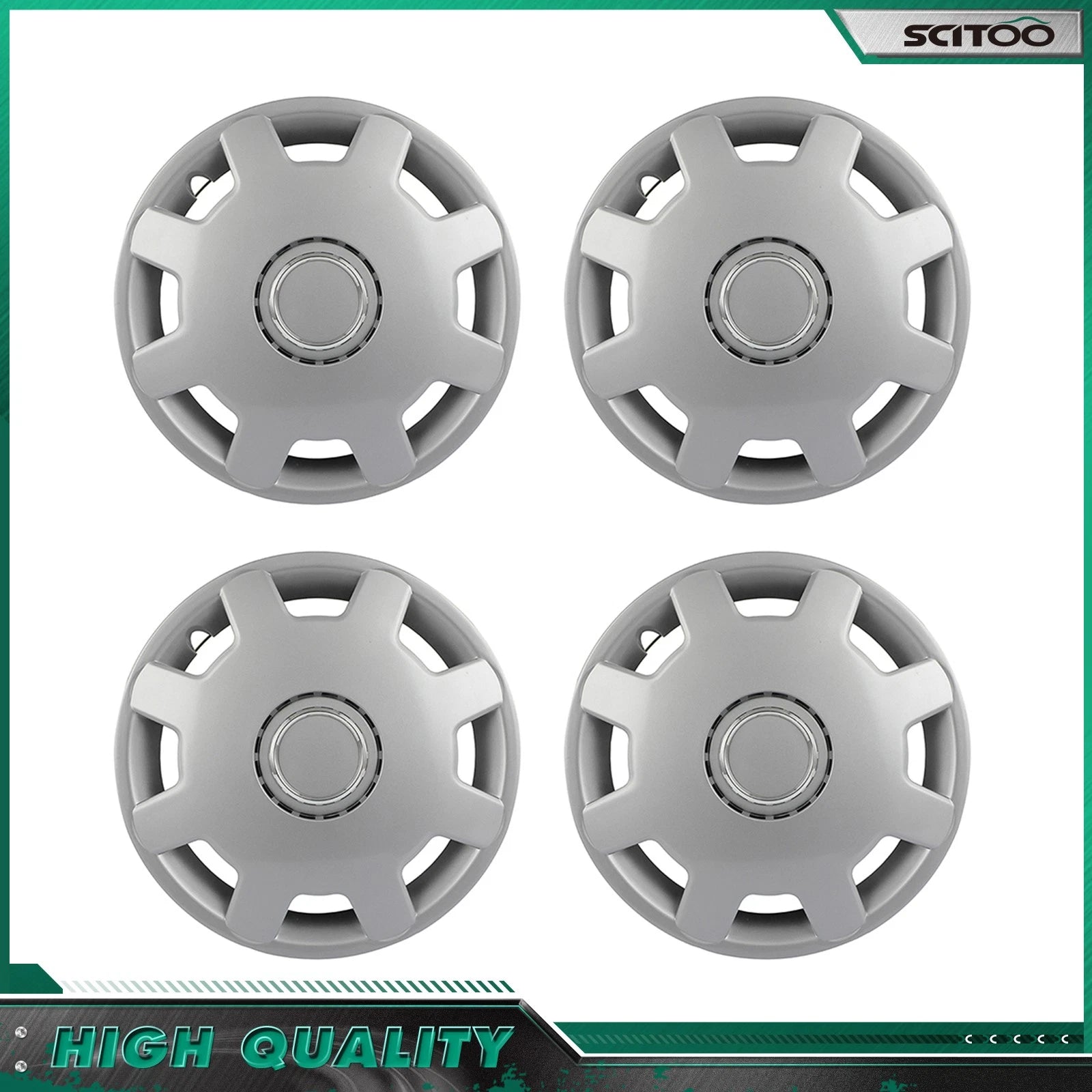 Set of 4 Silver Snap On Full Hub Caps for R13 Tire & Rim (Fits 13")