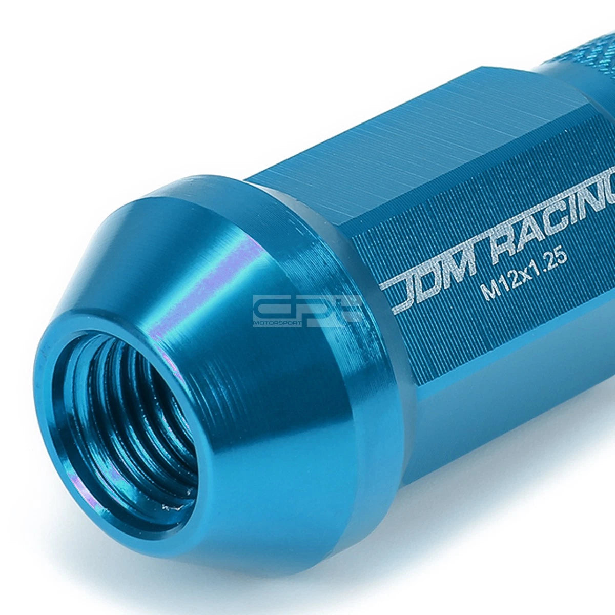 Set of 20 Open End M12x1.25 50mm Tall Sky Blue Aluminum Lug Nuts + Adapter
