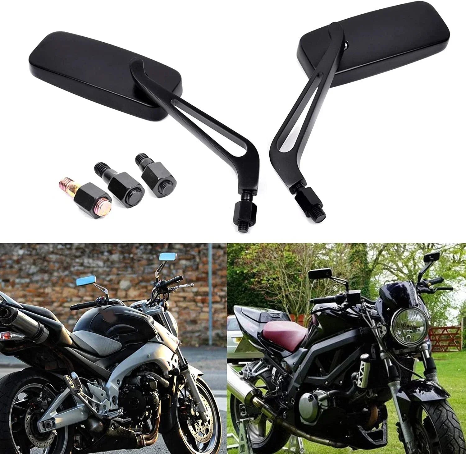 Black Aluminum Rearview Side Mirrors 8/10MM for Universal Motorcycle