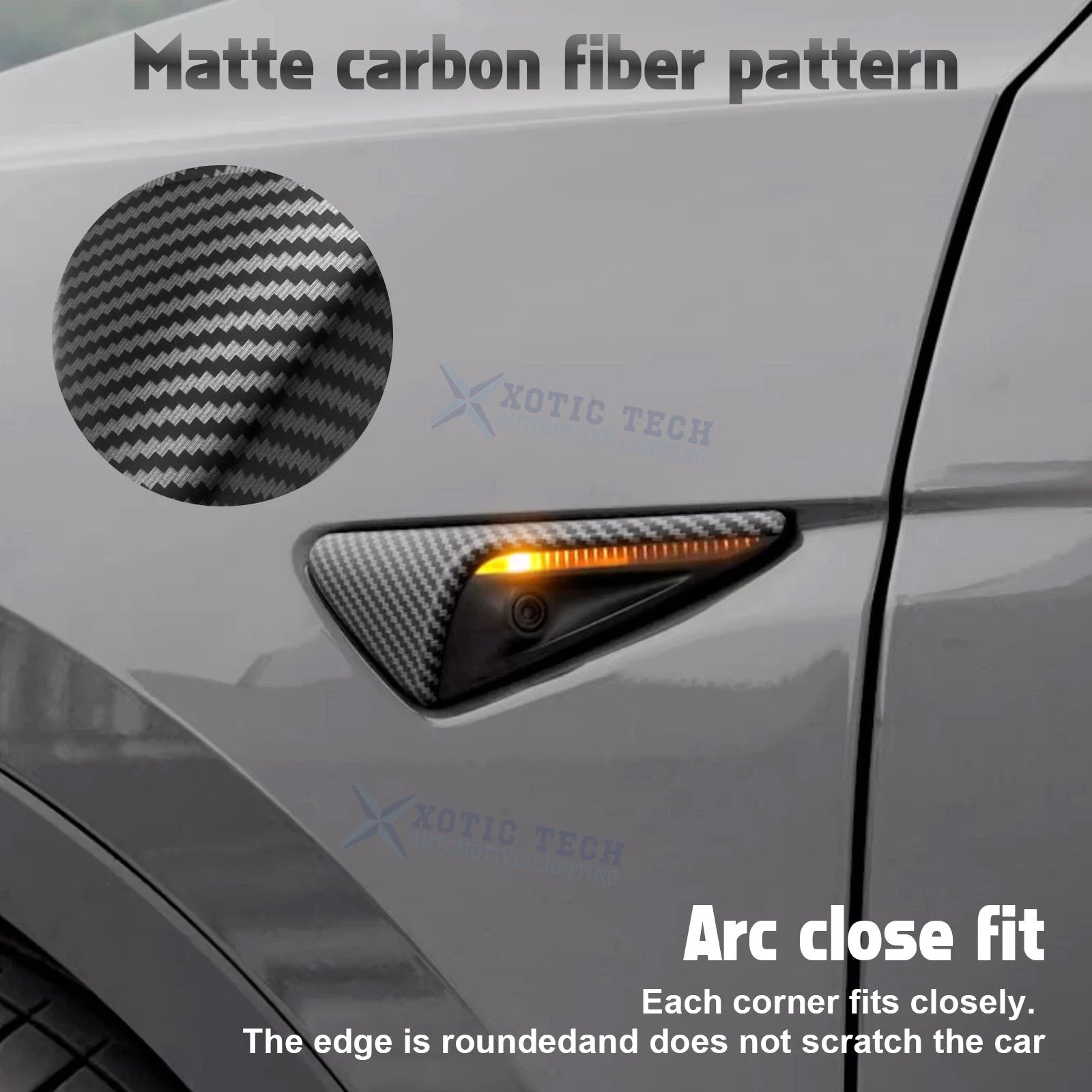 Matte Carbon Fiber Style Side Fender Camera Vent Covers for Tesla Model 3 (2021-2024)
