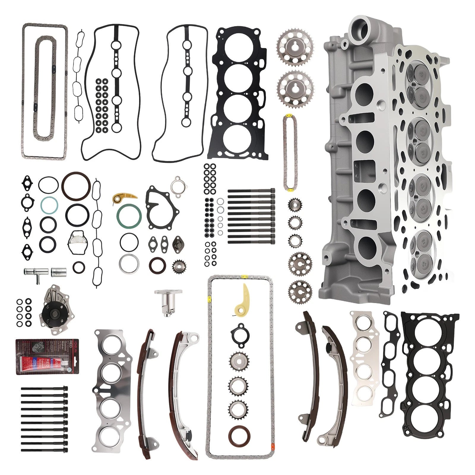 Cylinder Head + Head Gasket Set + Timing Chain Kit for Toyota Highlander (2001–2007)