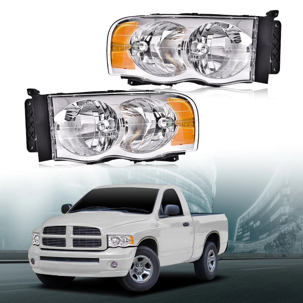 Clear Lens Amber Corner Headlights for Dodge Ram 1500 2500 3500 (2002–2005)
