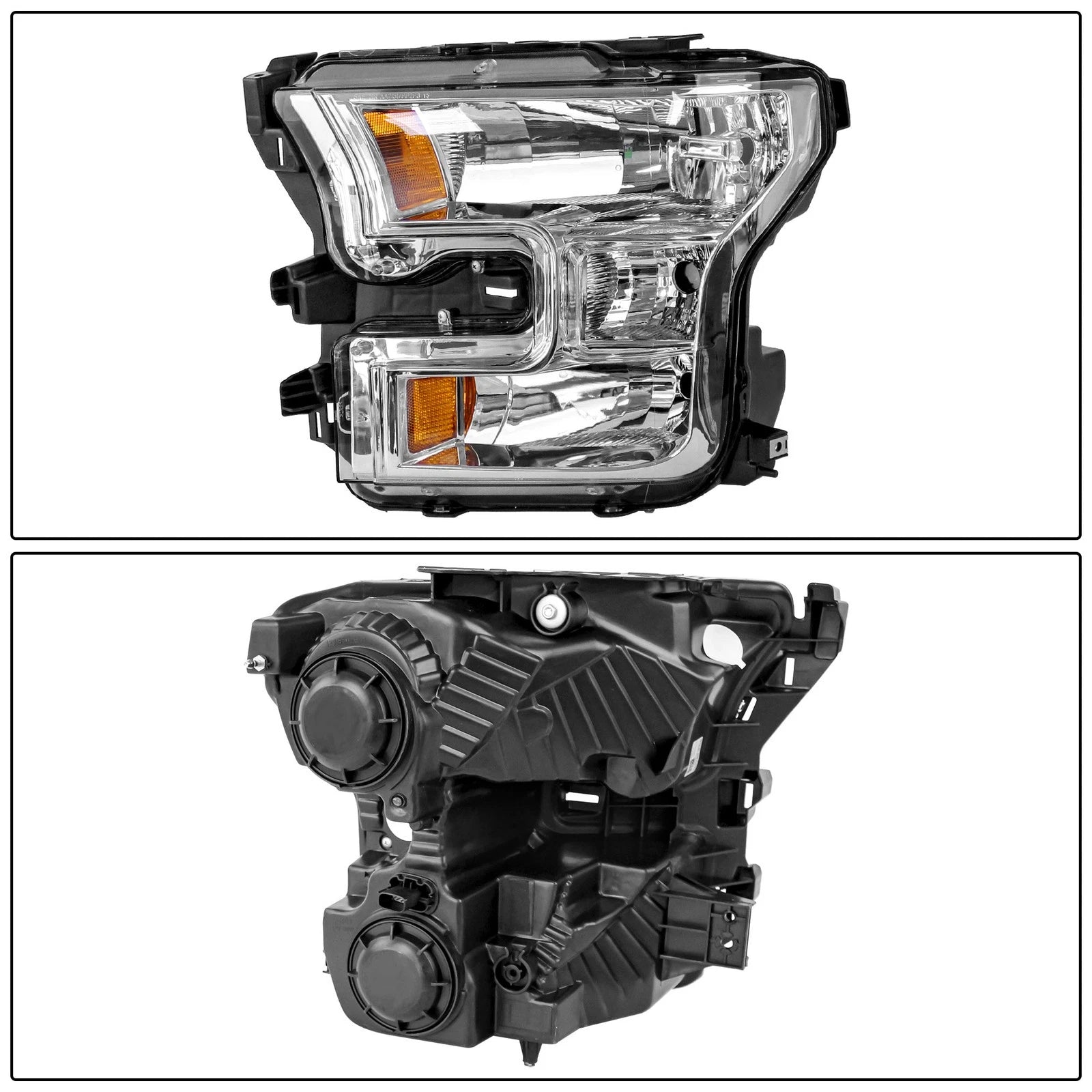 Headlight Without Bulbs for Ford F150 (2015-2017) Chrome Housing Amber Corner