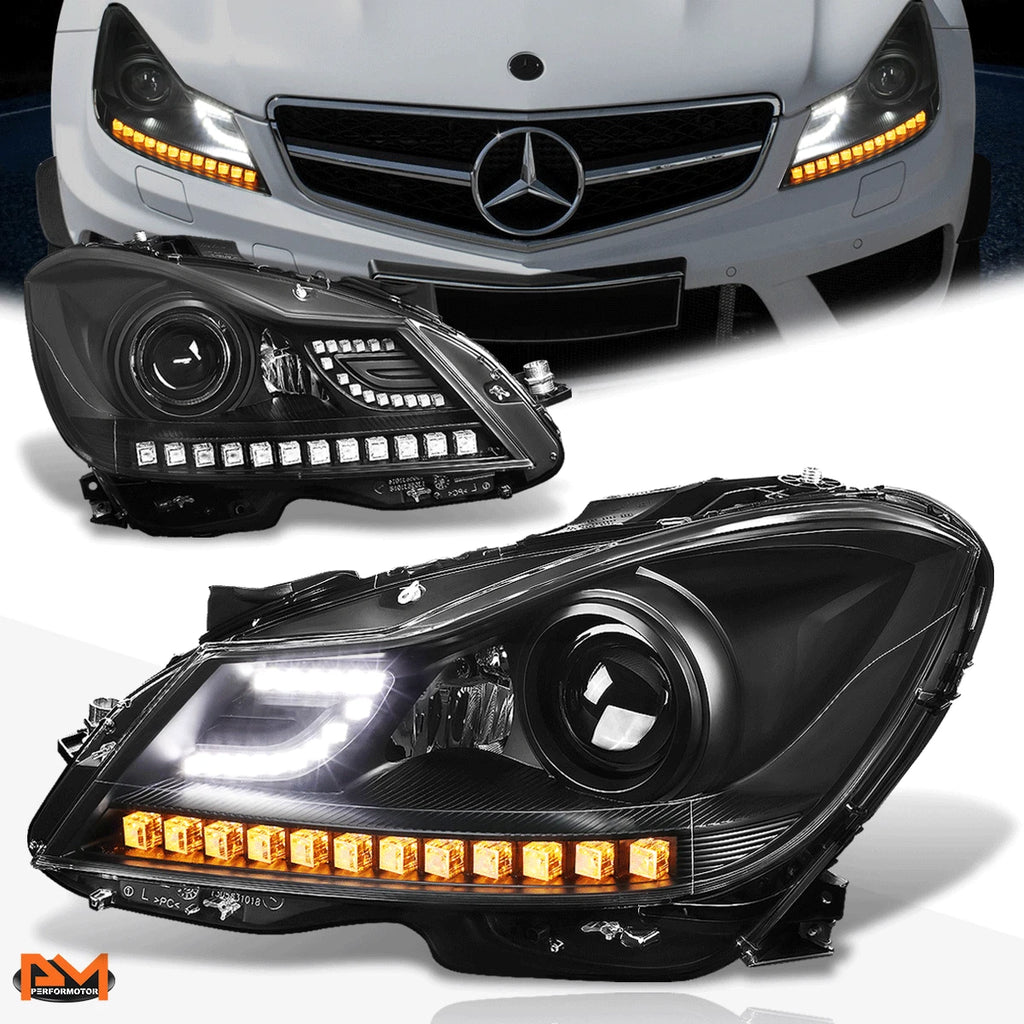 Projector Headlight for Mercedes C-Class (2012–2015) 3D LED DRL Black Housing