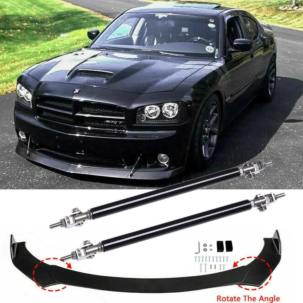 Front Bumper Lip Spoiler Splitter + Strut Rods for Dodge Charger Challenger (2015–2023)