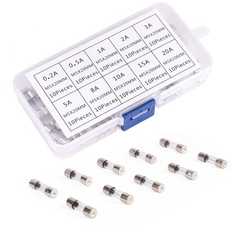 100pcs Fast-Blow Glass Tube Fuse Kit