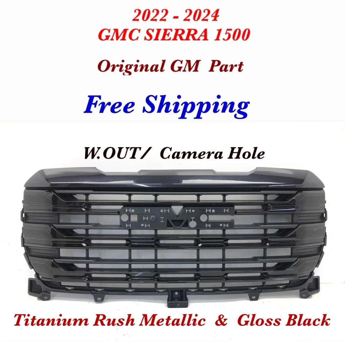 Front Upper Grille for GMC Sierra 1500 (2022–2024) - Titanium Rush Metallic 46