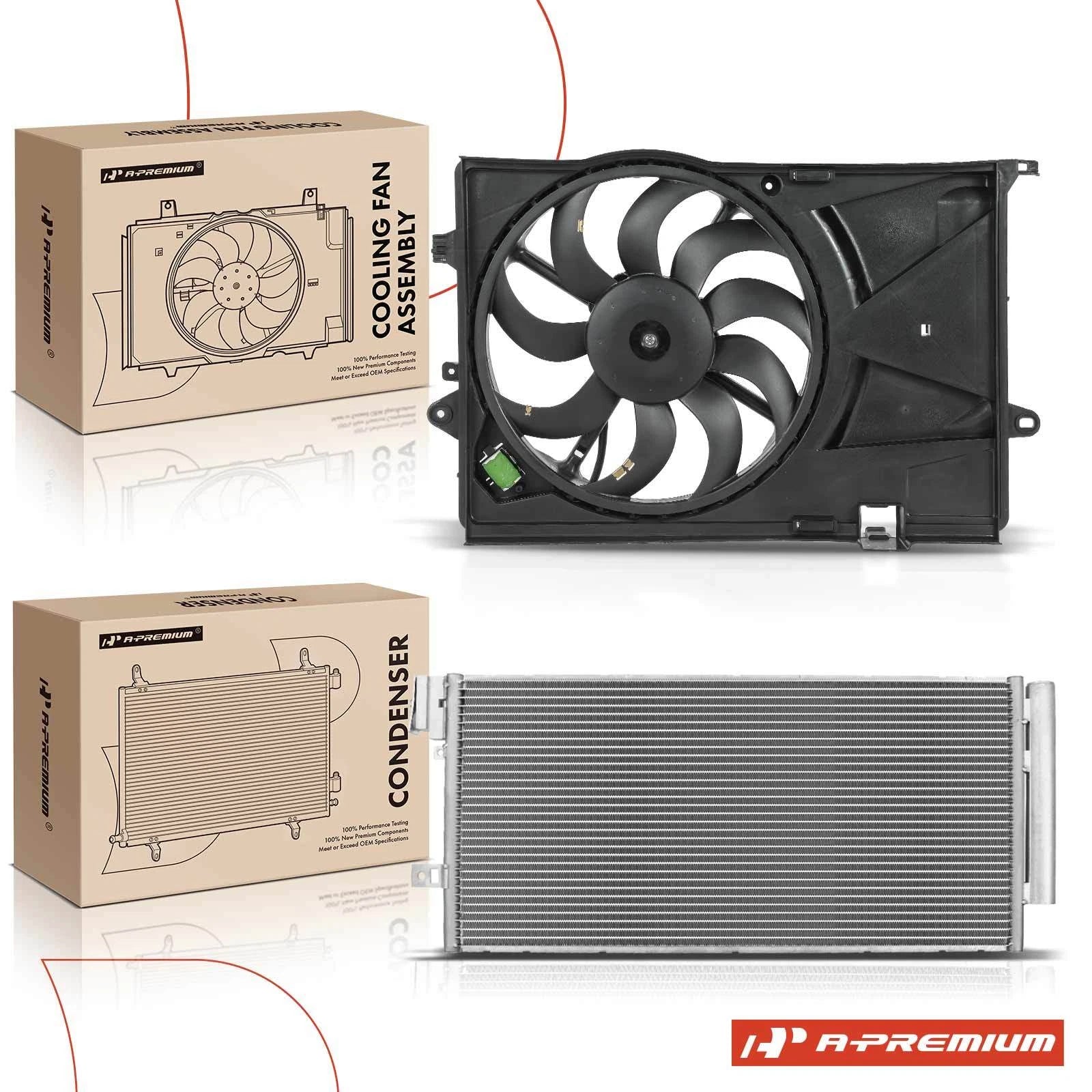 2X AC Condenser & Cooling Fan Assembly Kit for Chevy Sonic (2012–2020)