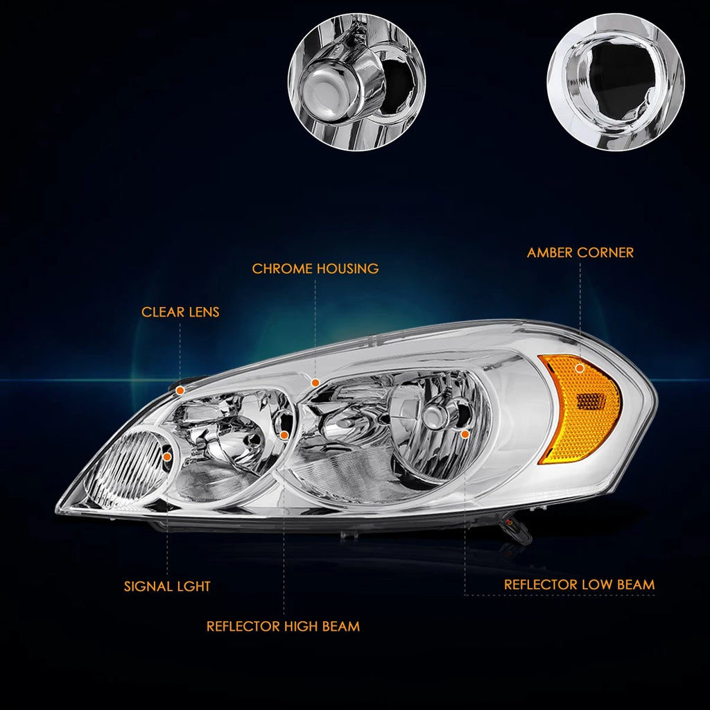 Factory Style Headlights Chrome/Amber for Chevy Impala Limited Monte Carlo (2006–2016)