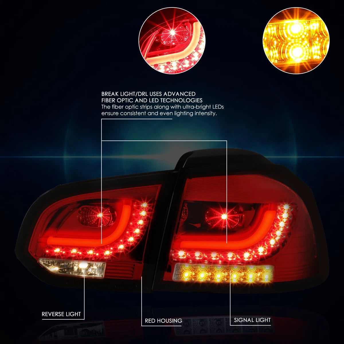 3D LED Bar Tail Light Brake/Reverse Lamp for VW Golf Hatchback (2010–2014)