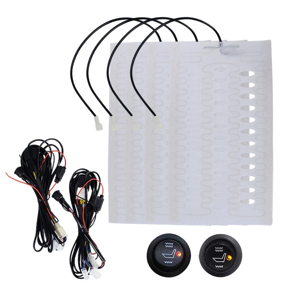 2X Heated Seat Heater Kit for Universal Cars (12V) - Carbon Fiber, Round Switch
