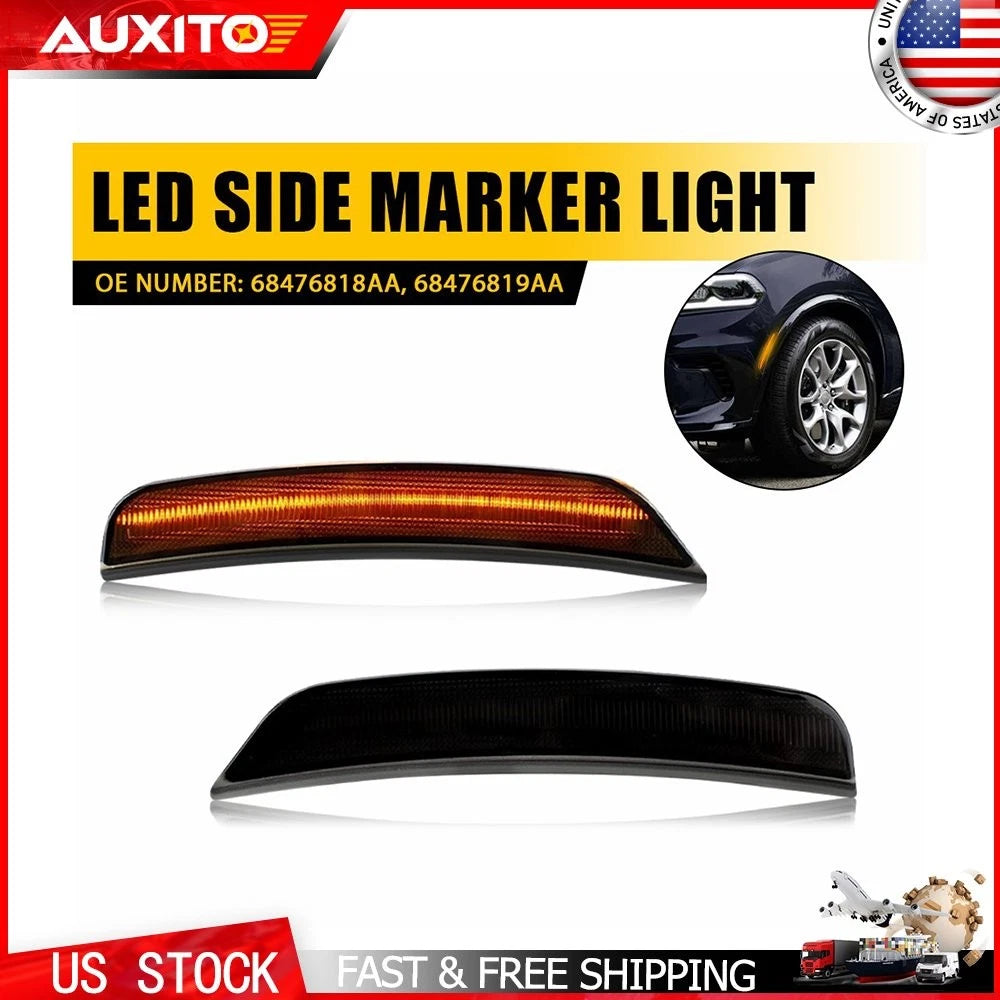 2X Front Fender Side Marker Lights for Dodge Durango (2021–2025) Smoked Amber LED