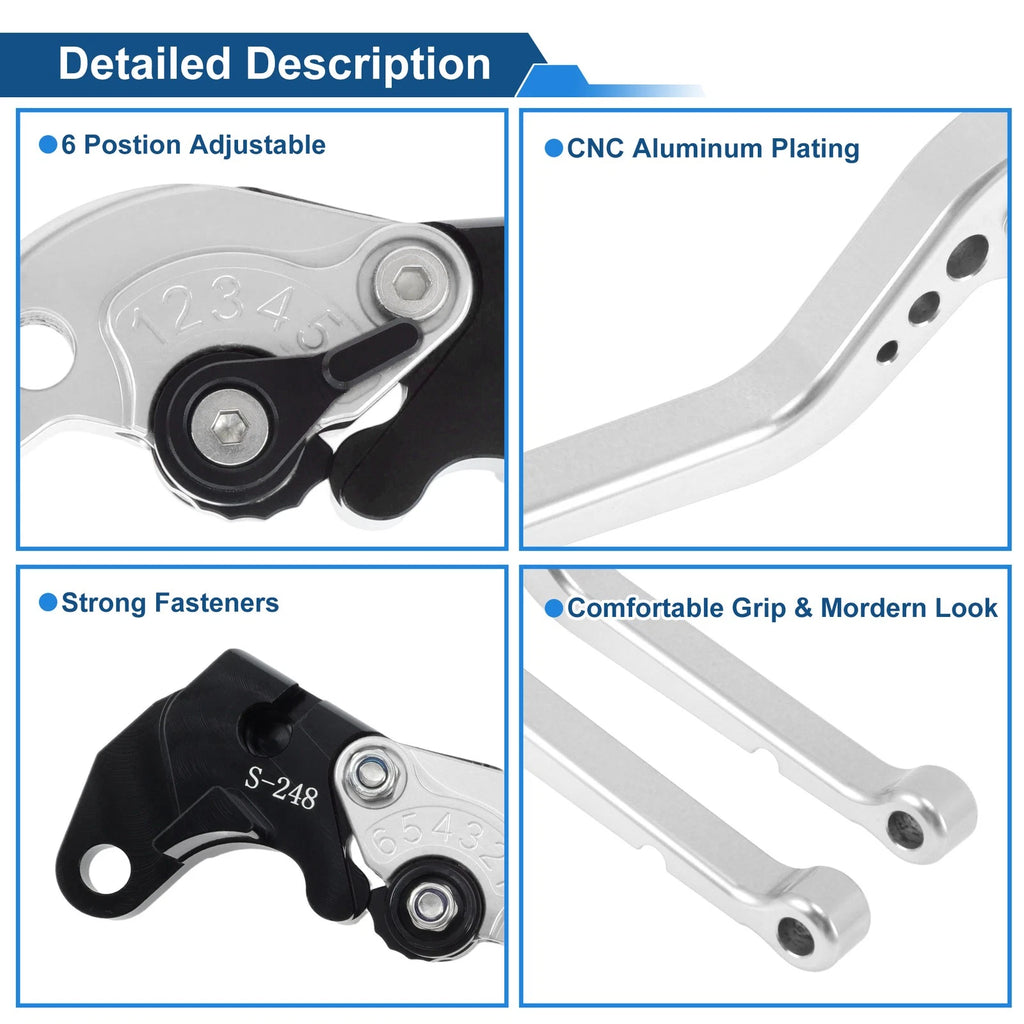 Short Brake Clutch Levers for Suzuki GSXR600 (1997–2003) 1 Pair Silver Tone