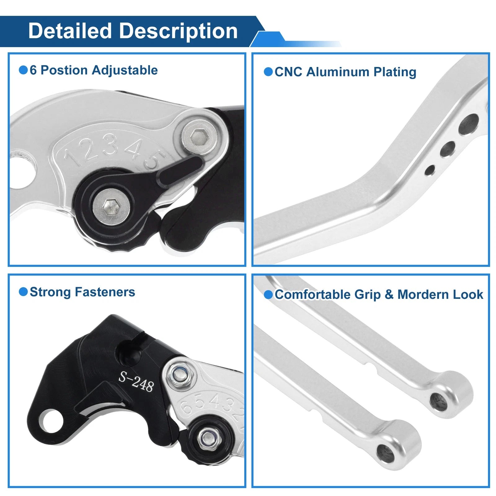 Short Brake Clutch Levers for Suzuki GSXR600 (1997–2003) 1 Pair Silver Tone