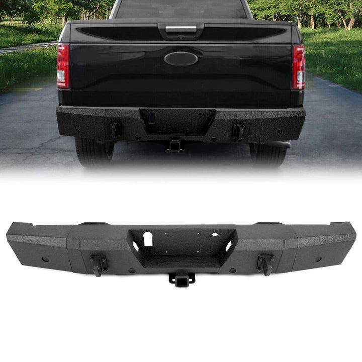 Heavy Duty Steel Rear Bumper for Ford F150 (2015–2020) w/ Tow Hitch & Sensor Holes