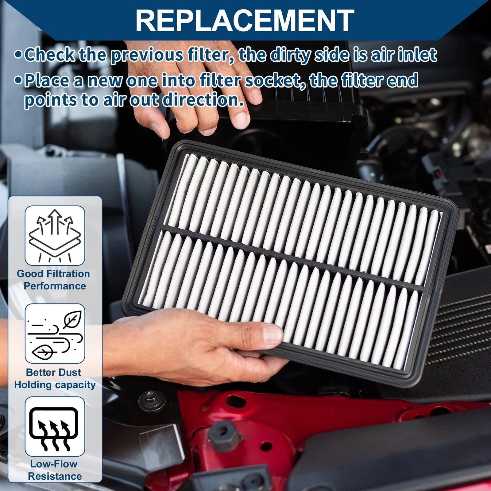 Engine Air Filter for Dodge Caravan 2.4L 3.3L (2001-2007) - 1 Piece
