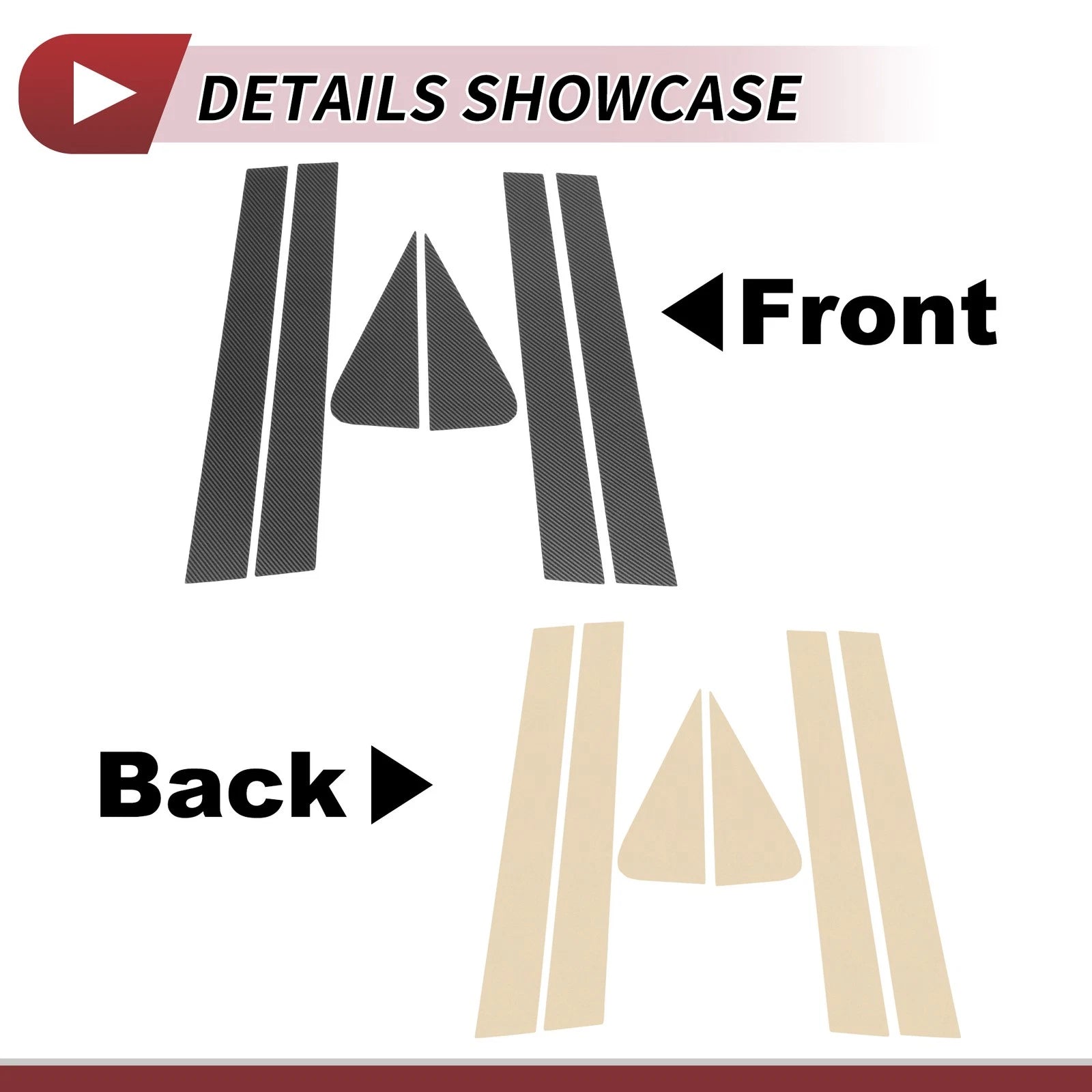 Set of 6 Door Pillar Window Trim for Ford Escape (2008–2012) Carbon Fiber