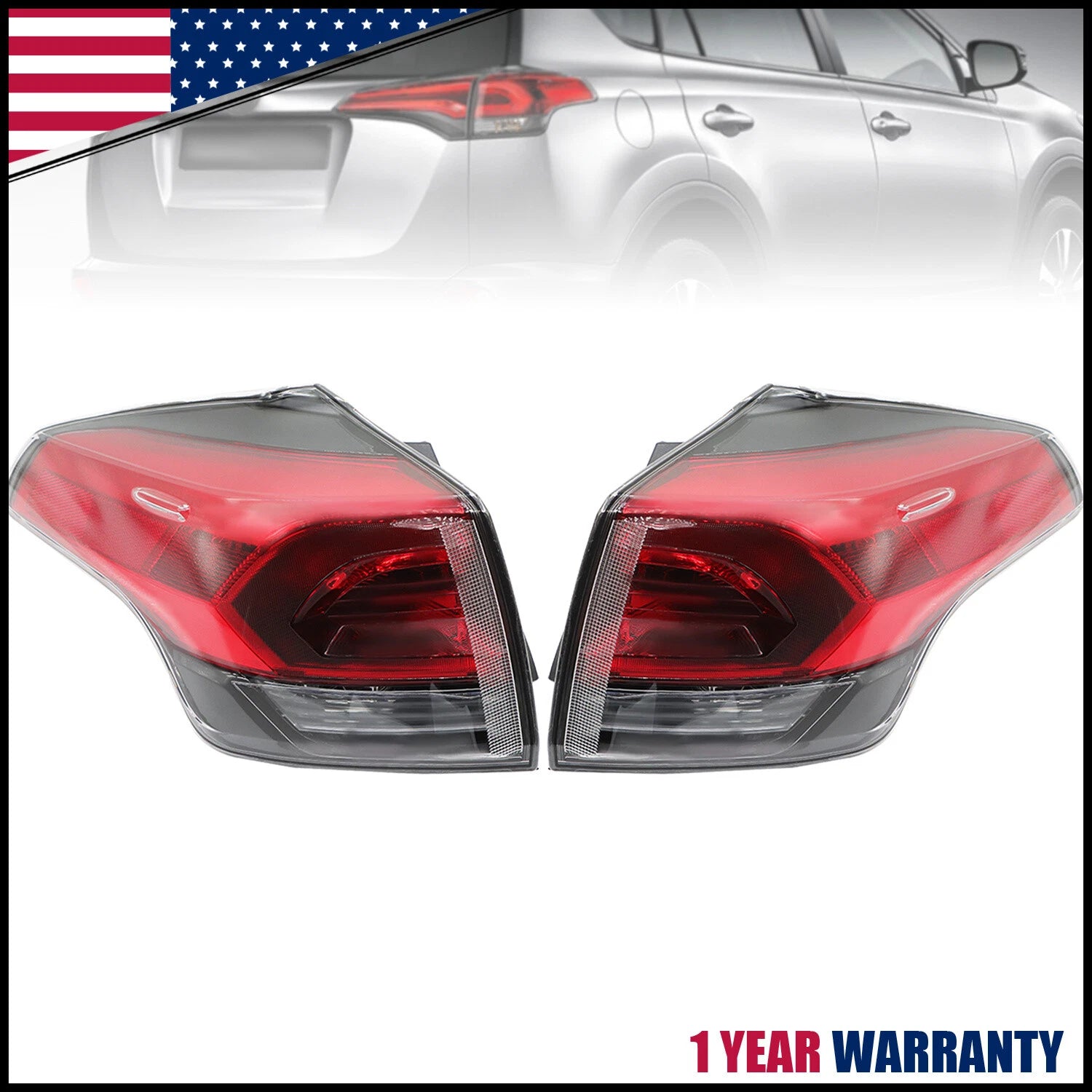 Pair of Tail Lights for Toyota RAV4 (2016–2018) Outer Rear Lamp Halogen