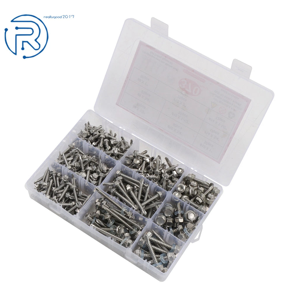 Set of 370 Stainless Steel Self Drilling Screws Assortment Kit