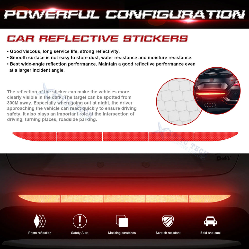 Red Night Reflective Stripe Bumper Trunk Safety Warning Stickers for Universal Fit (2014-2025)