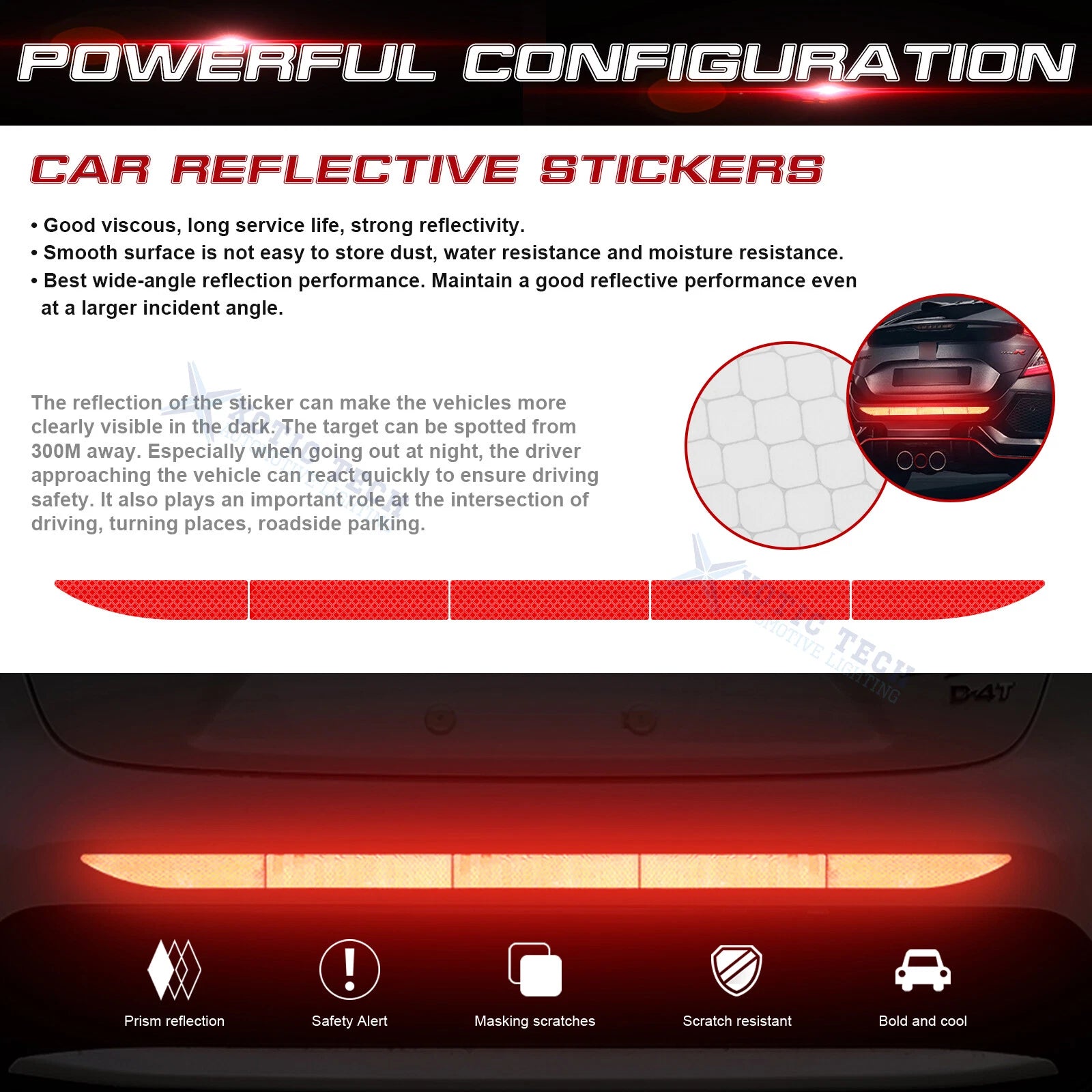 Red Night Reflective Stripe Bumper Trunk Safety Warning Stickers for Universal Fit (2014-2025)