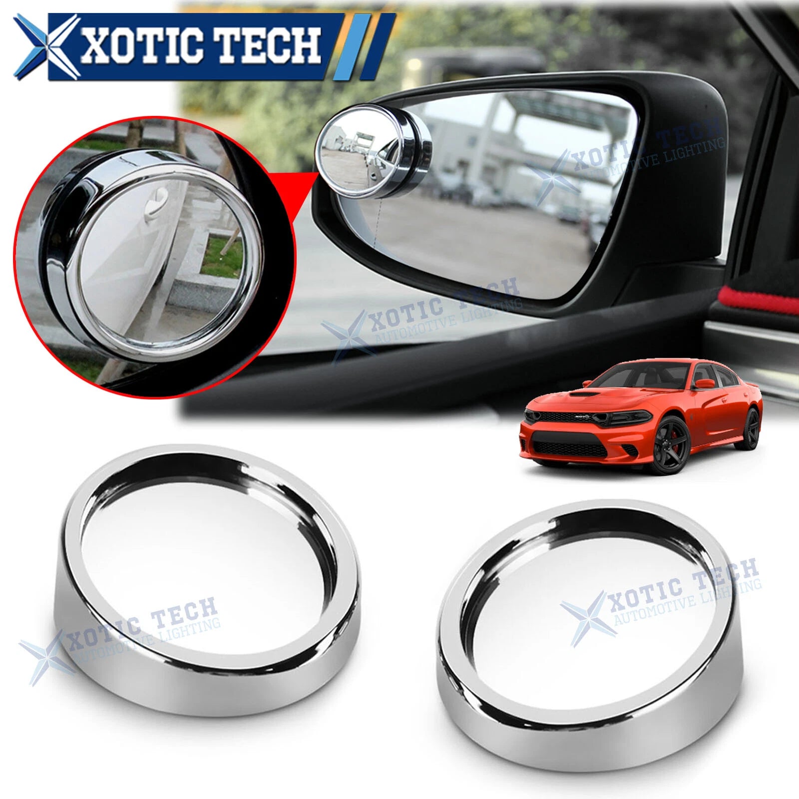 360° Round Blind Spot Mirror Glass for Dodge Challenger Charger (2015–2023)