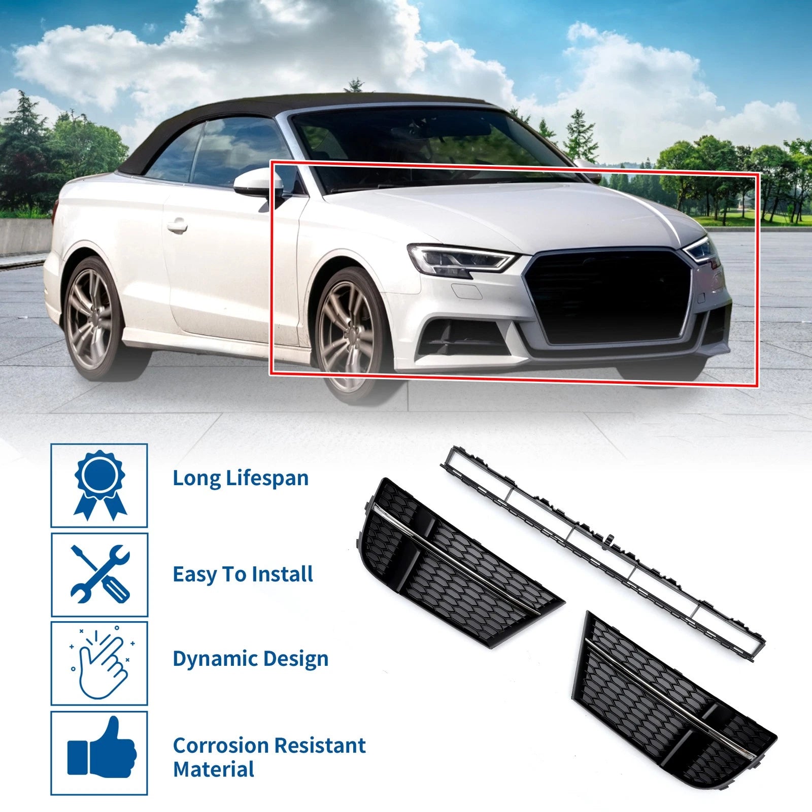 Front Lower Bumper Grille for Audi A3 A3PA (2017–2020) Black Sport Style