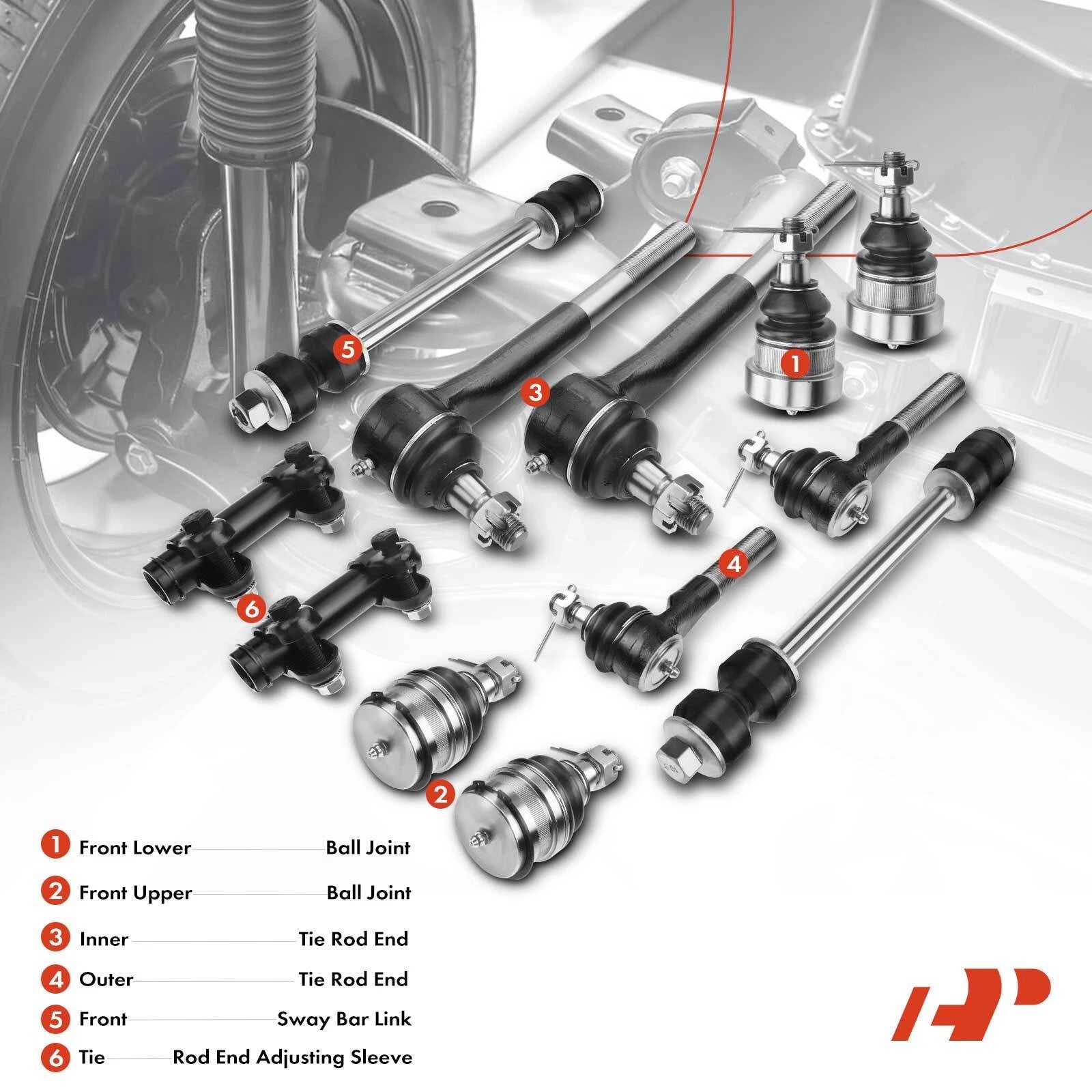 Set of 12 Ball Joints Sway Bar Links Tie Rods for Dodge Ram 1500 (1994–1996)