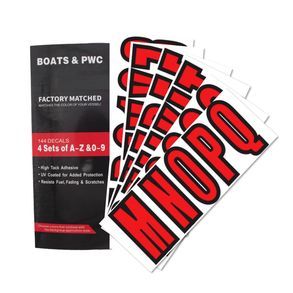 Red Sticker Decals A-Z Letters & 0-9 Numbers for Marine Boat