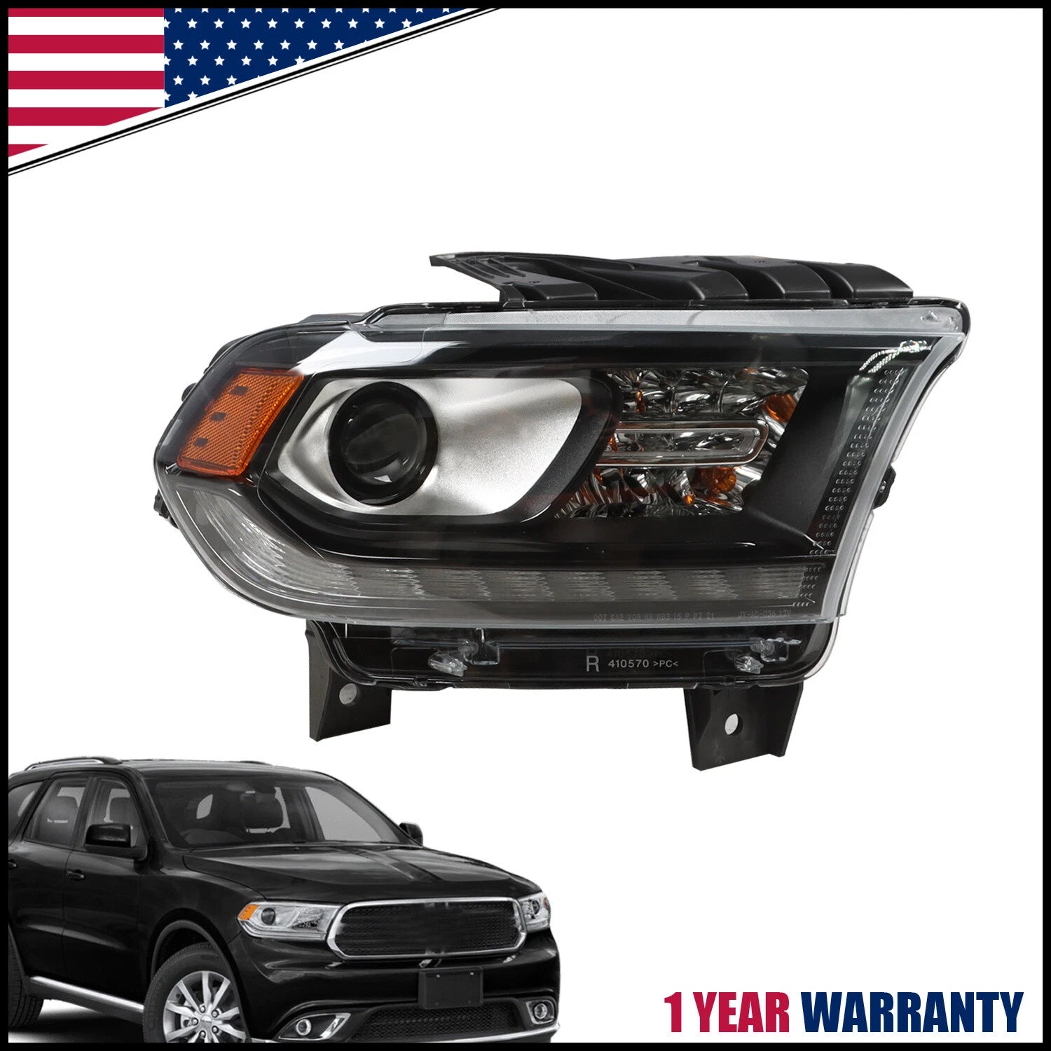 Headlight for Dodge Durango (2016–2020) Right Passenger Black HID LED DRL
