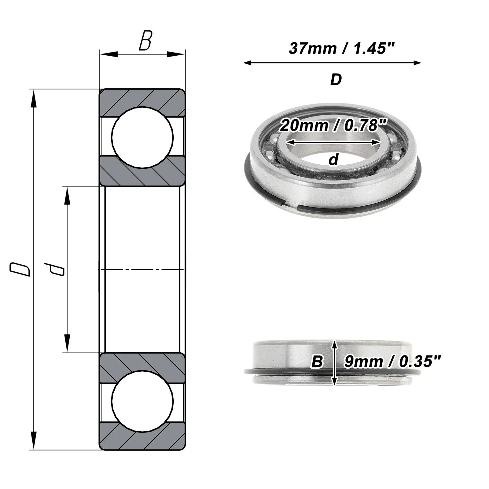 Deep Groove Ball Bearing 20x37x9mm for Scooter Skateboard (P0)