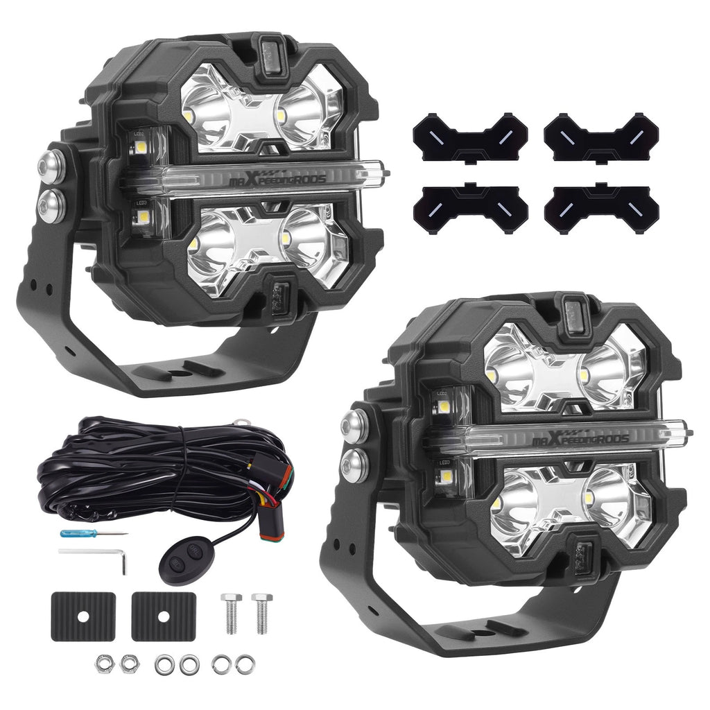 3.5" LED Work Light Pods for Universal Vehicles (Amber White DRL)