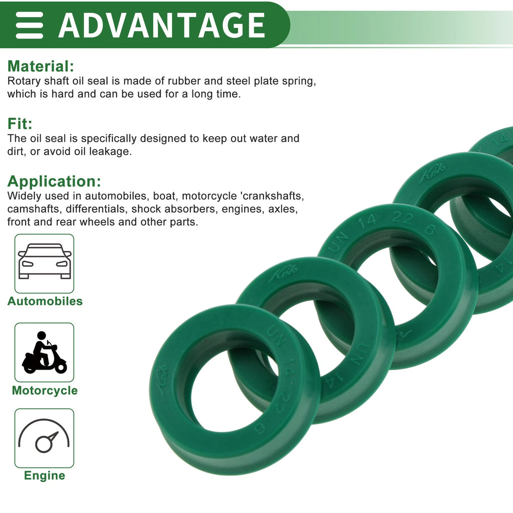Set of 5 Oil Seal Rotary Shaft Seal 14x22x6mm High Pressure Green