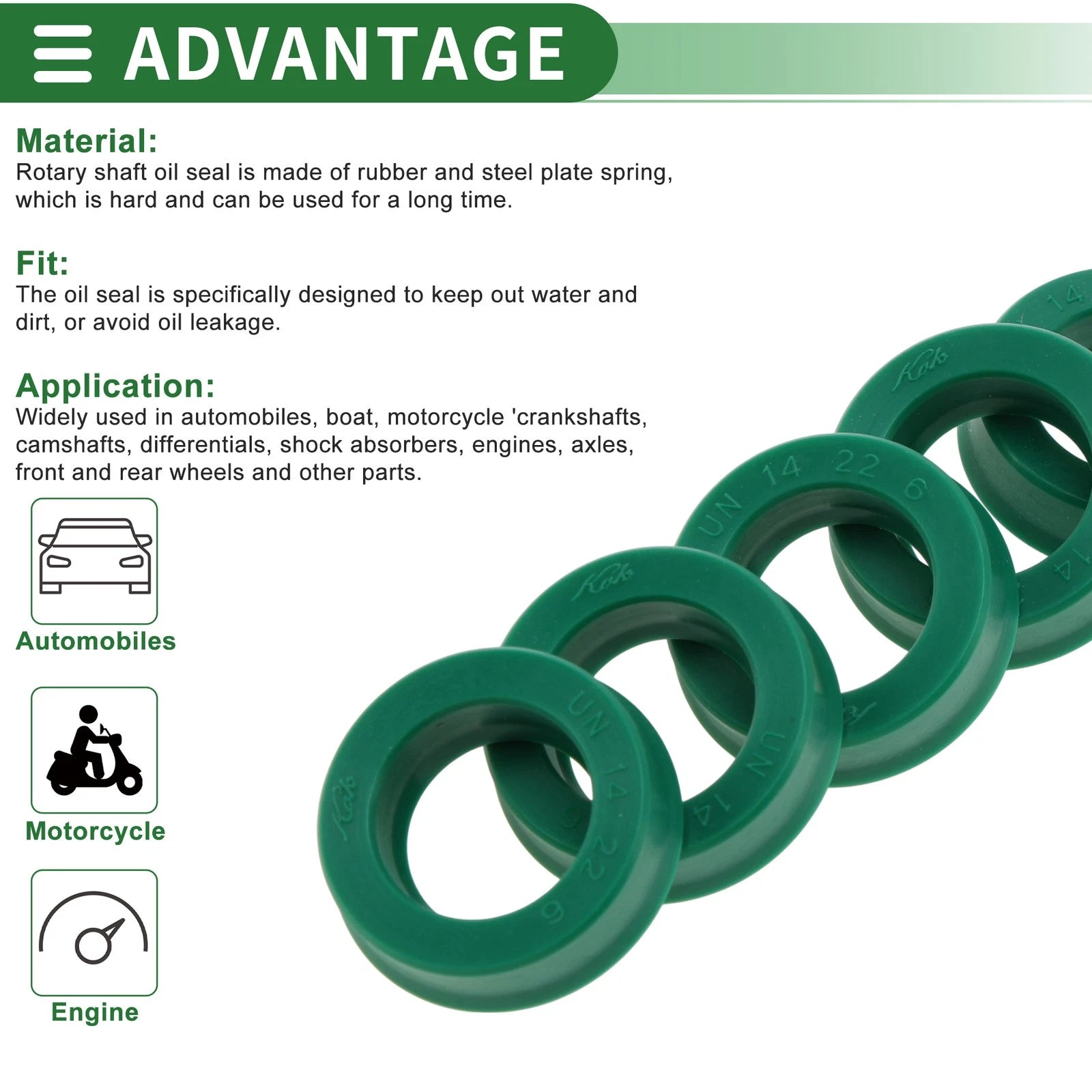 Set of 5 Oil Seal Rotary Shaft Seal 14x22x6mm High Pressure Green