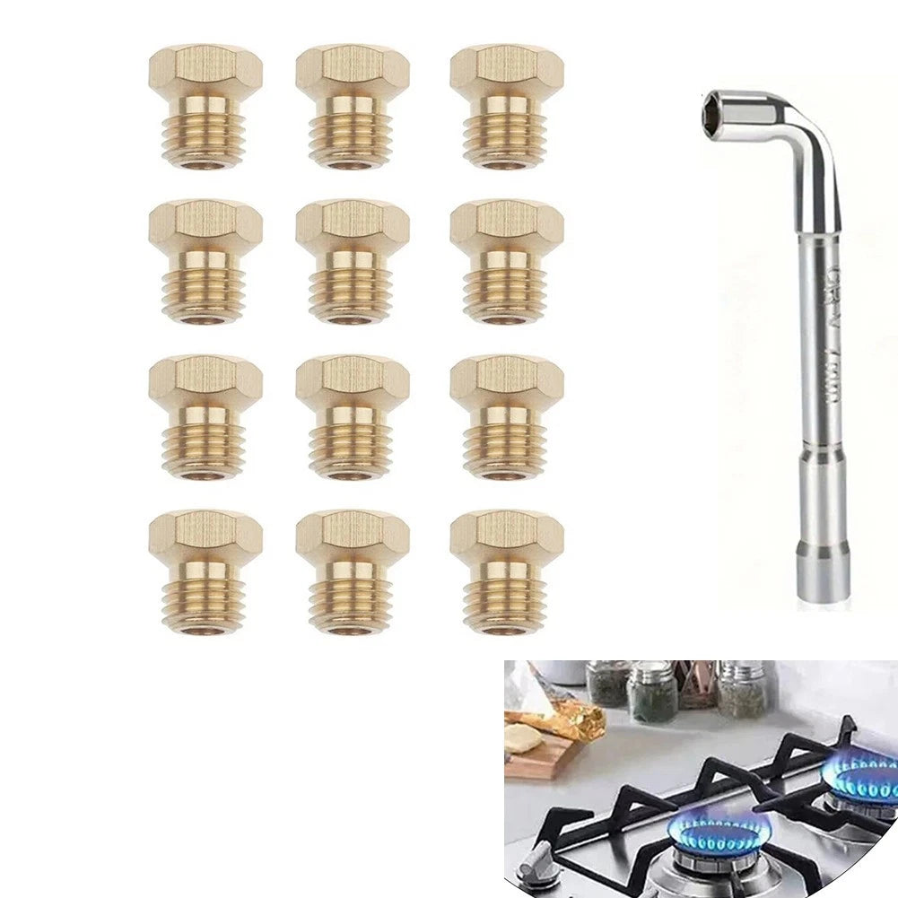12PCS Gas Stove Brass Nozzle Kit with Sleeve and Orifice Tool (0.5-1.1mm)