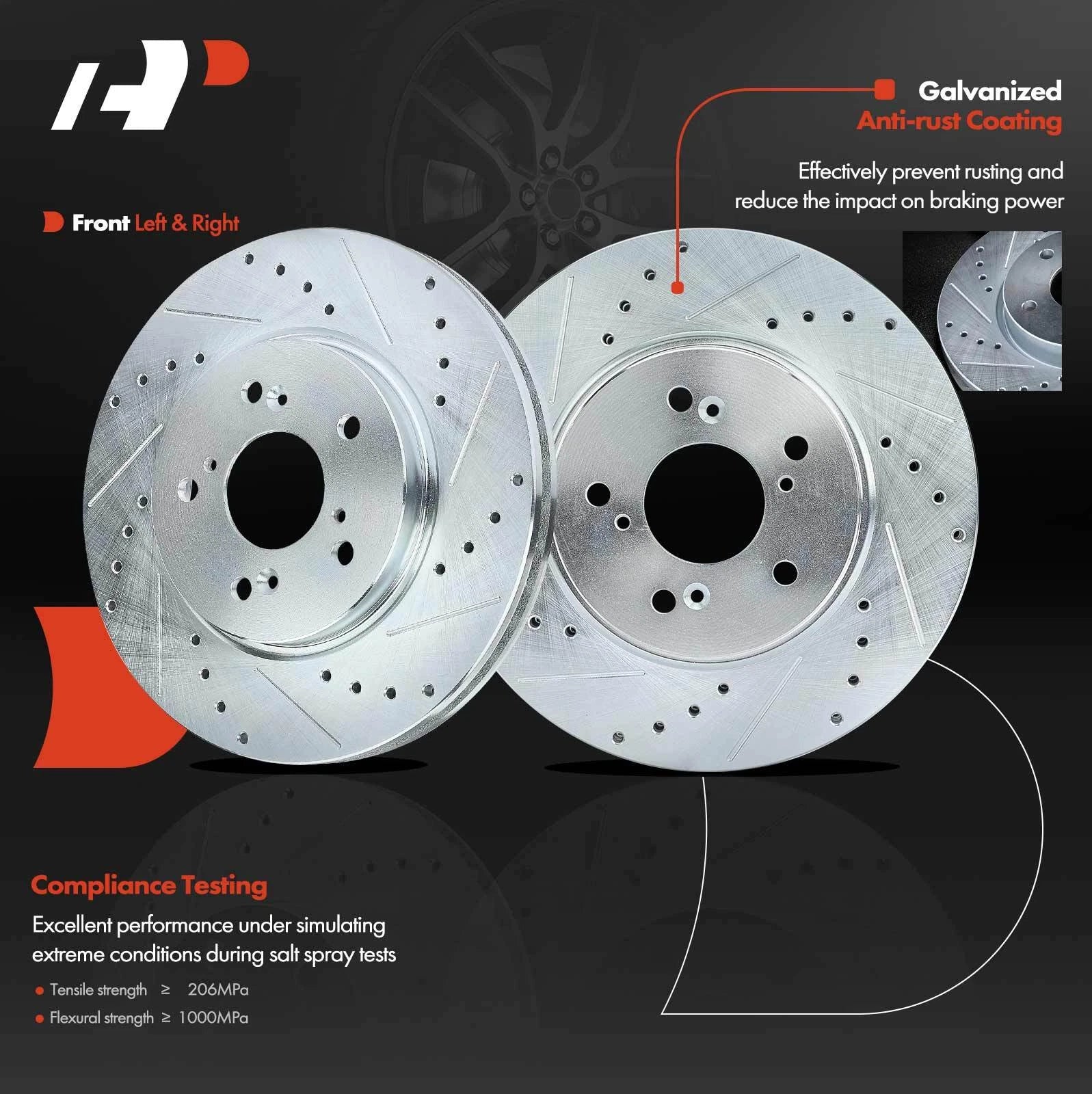 Front Drilled Brake Rotors for Honda CR-V (2007–2016) Crosstour (2012–2015)