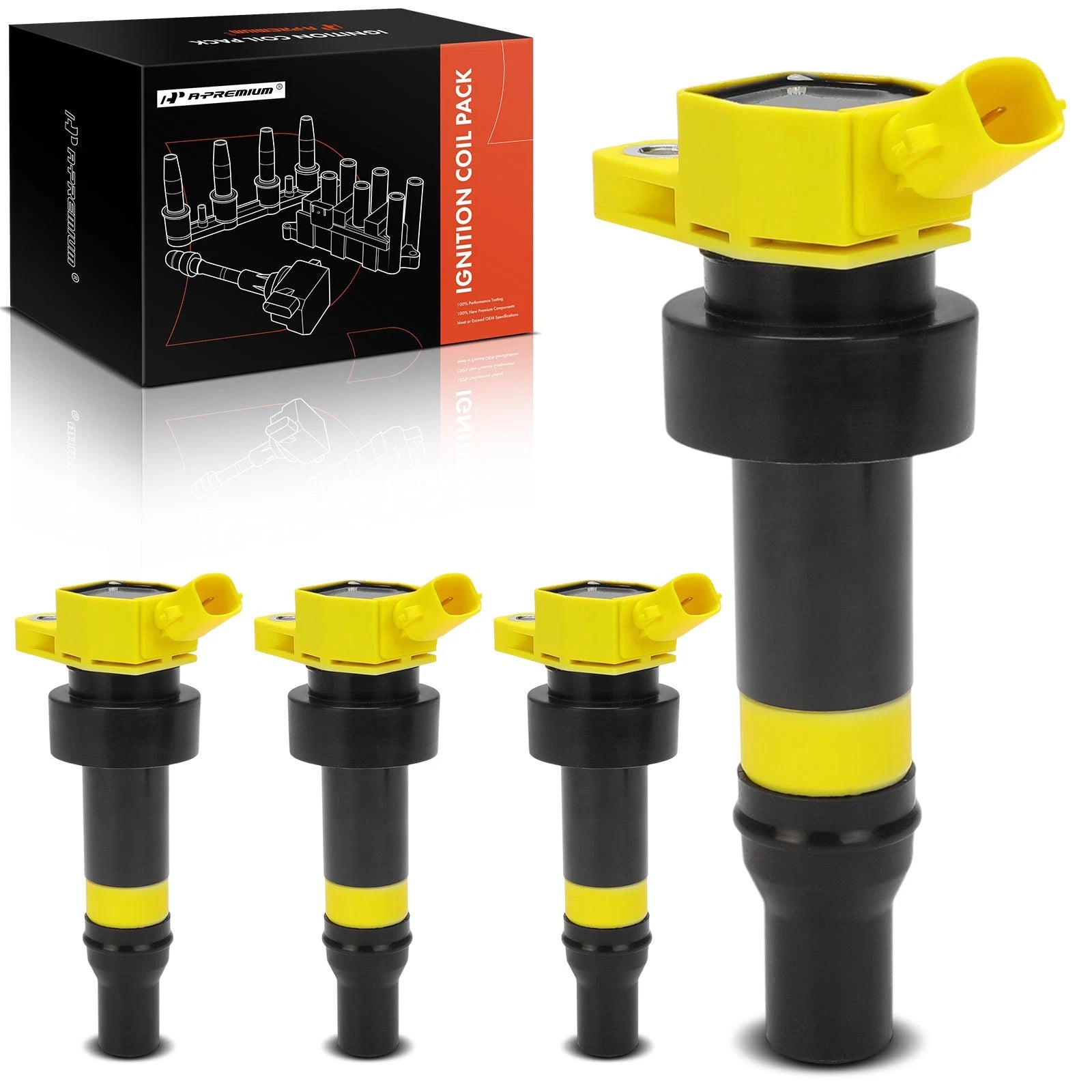 Set of 4 Yellow Ignition Coils for Kia Soul (2012–2019) Hyundai Accent Veloster