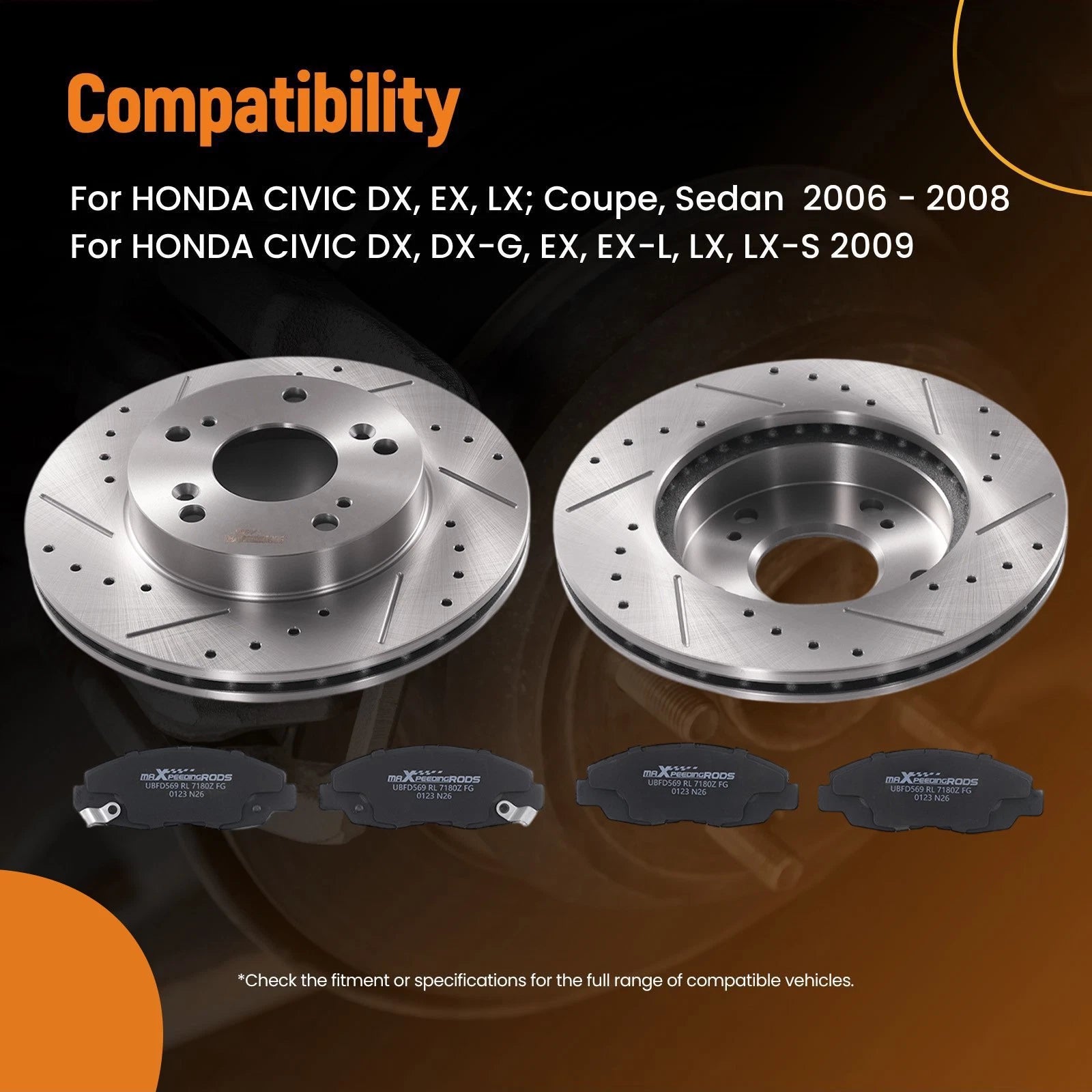 Front Brake Rotors and Pads Set for Honda Civic DX EX LX (2006–2011) 31311 D465A
