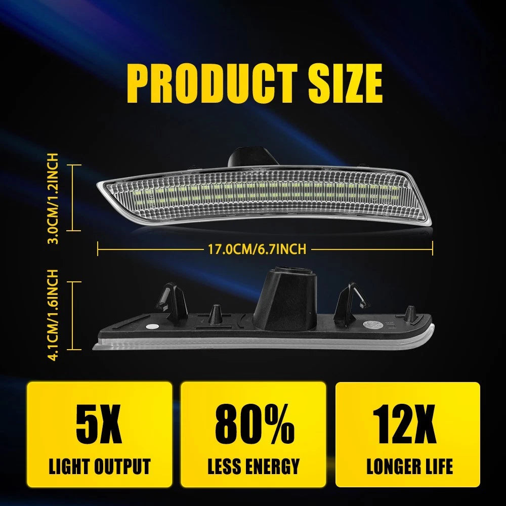 2X Clear LED Front Side Marker Lights for Cadillac ATS CTS CTS-V (2015–2020)