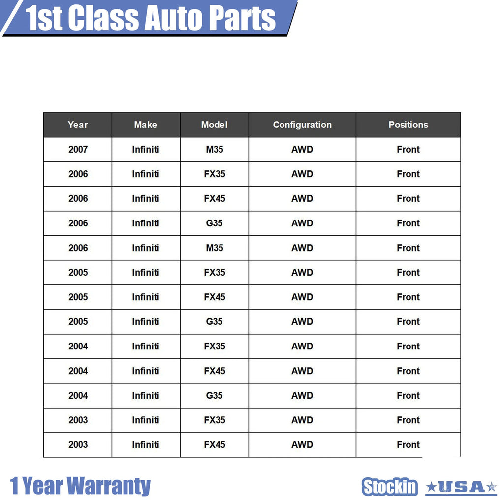 Front Drive Shaft Prop for Infiniti EX35 G35X M35X M45X FX35 FX45 (2008–2013)