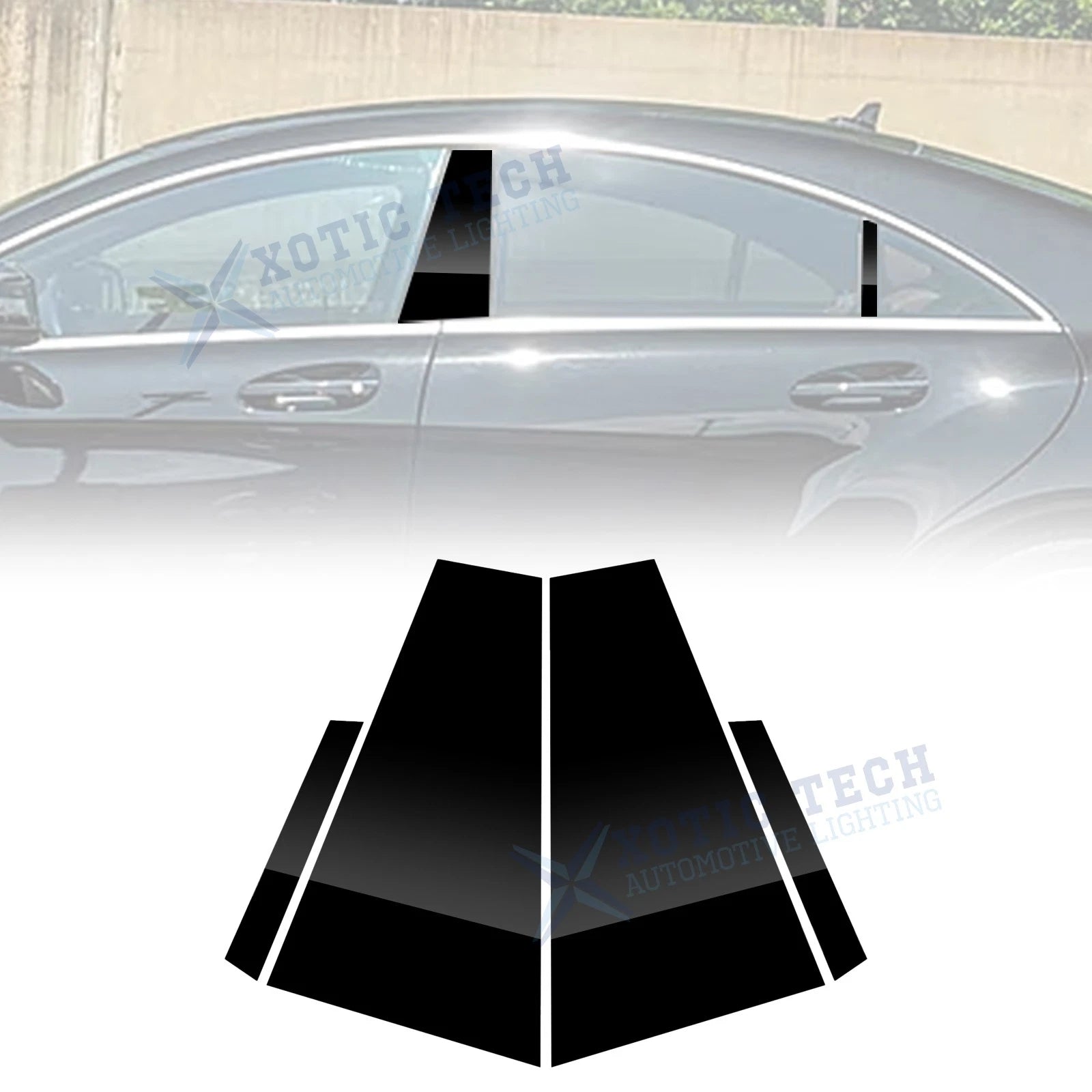 Piano Black Window Pillar Post Door Trim Cover Kit for Mercedes CLS (2012–2016)