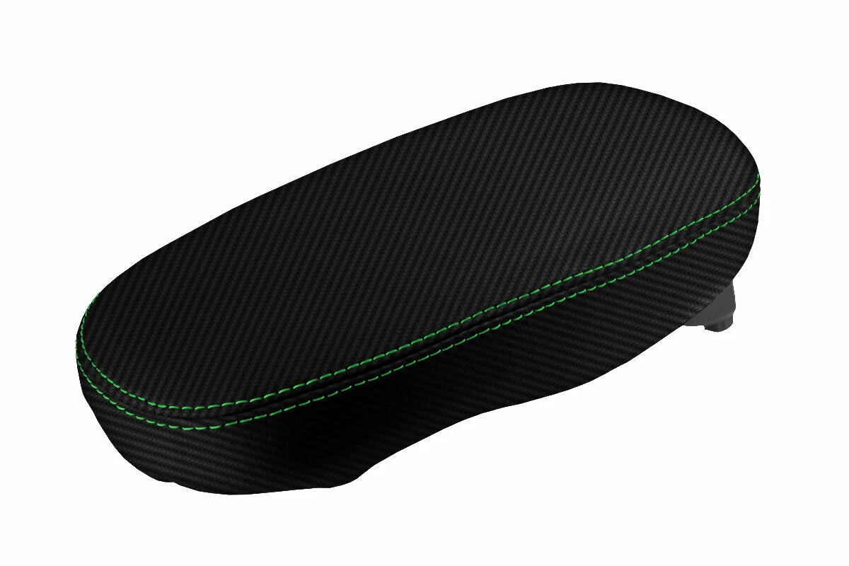 Console Lid Armrest Cover for Kia Soul (2014–2019) Carbon Fiber Green Stitch