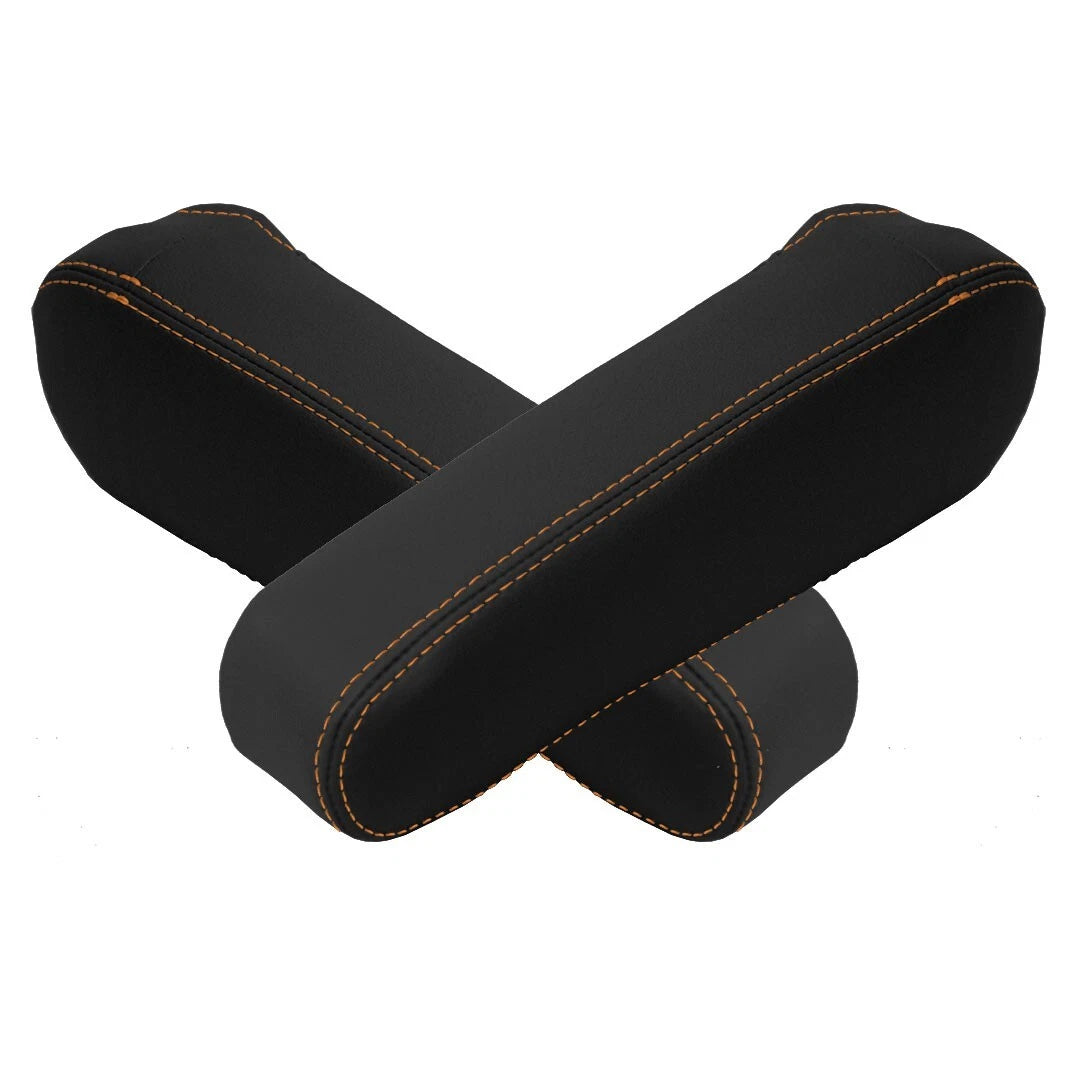 Leather Synthetic Armrest Cover for Honda Element (2005–2011) Black Orange Stitch
