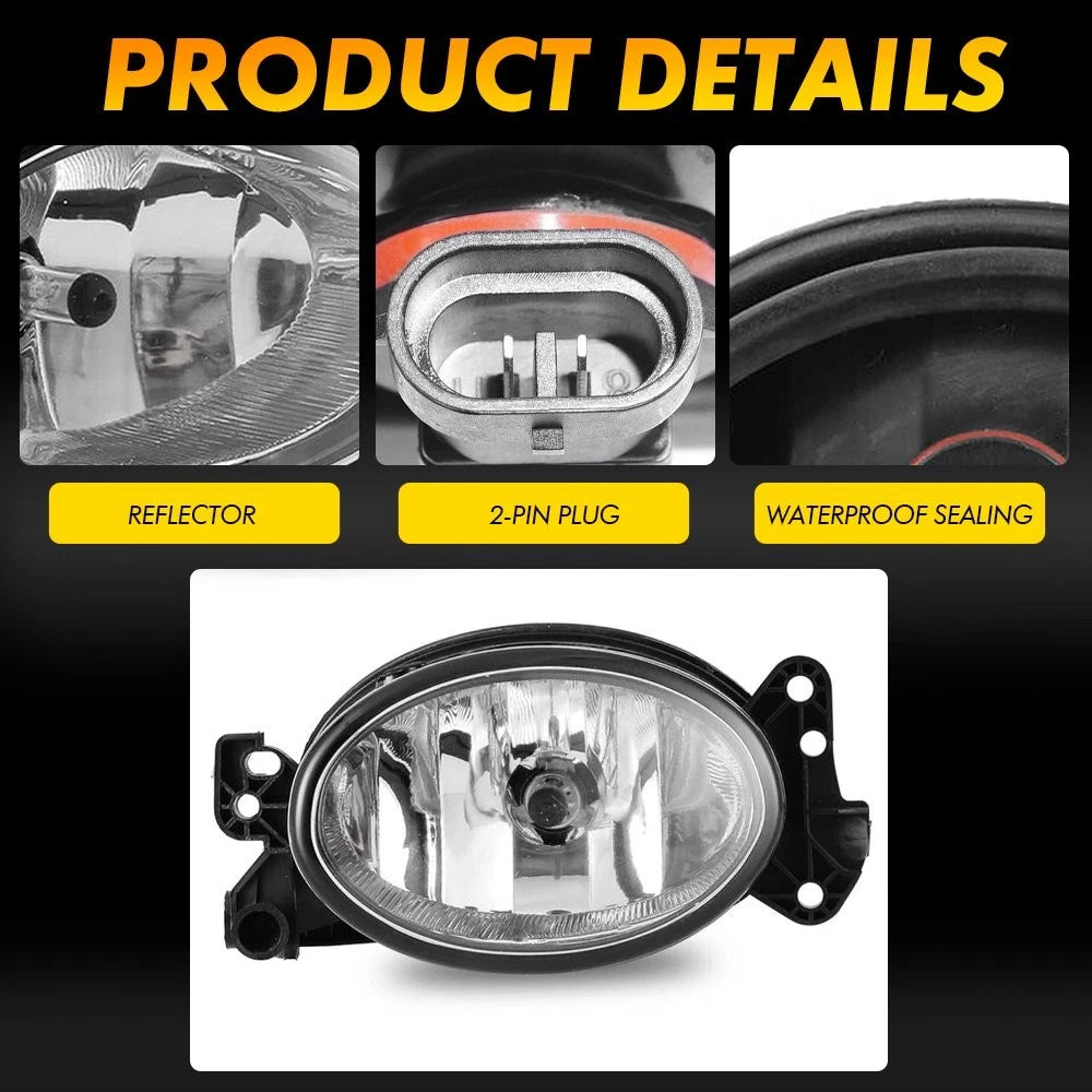 Front Fog Light Set for Mercedes Benz ML350 (2006–2011) C300 (2008–2011) with Bulb K