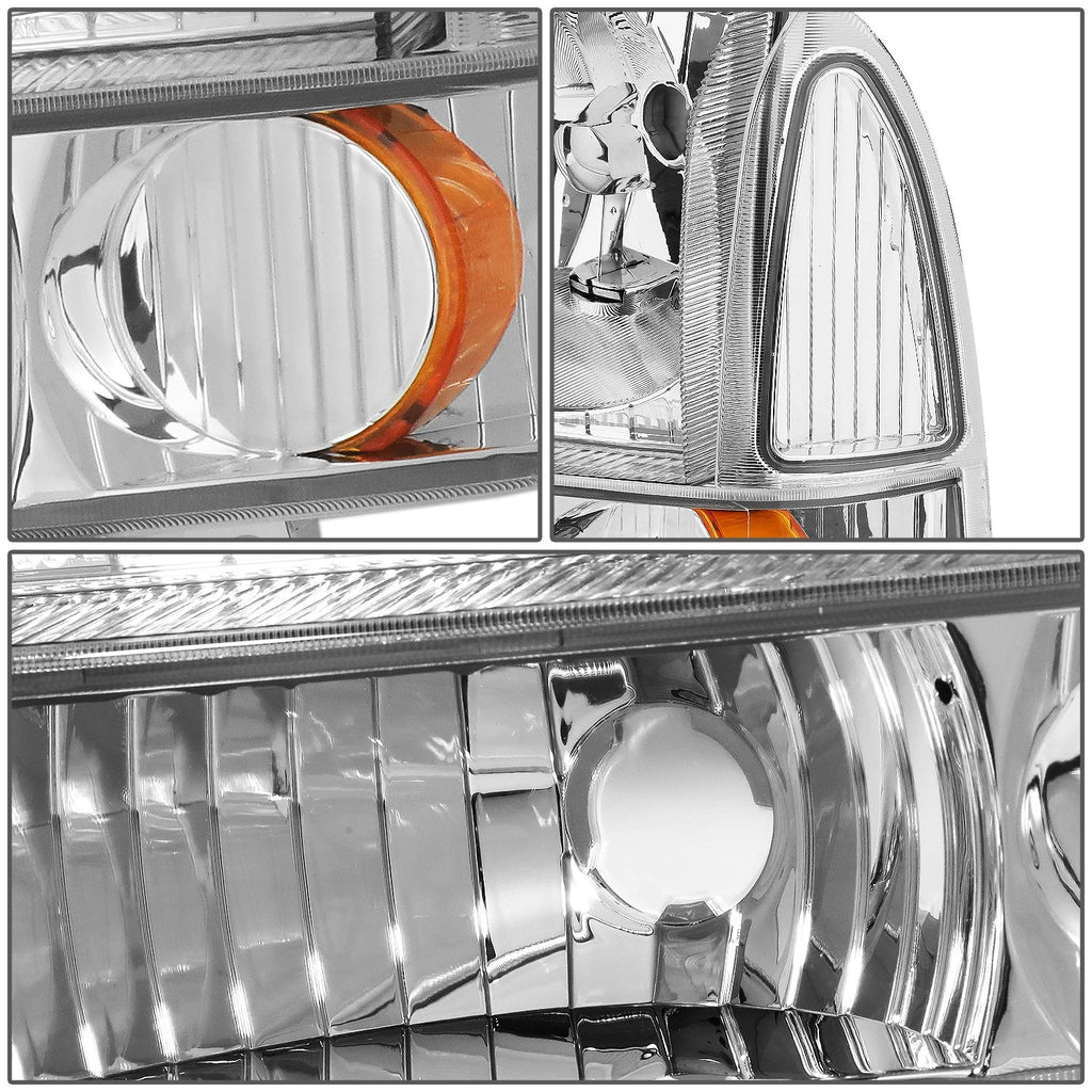 Pair of Chrome Housing Amber Side Headlights for Ford Super Duty (1999–2004)