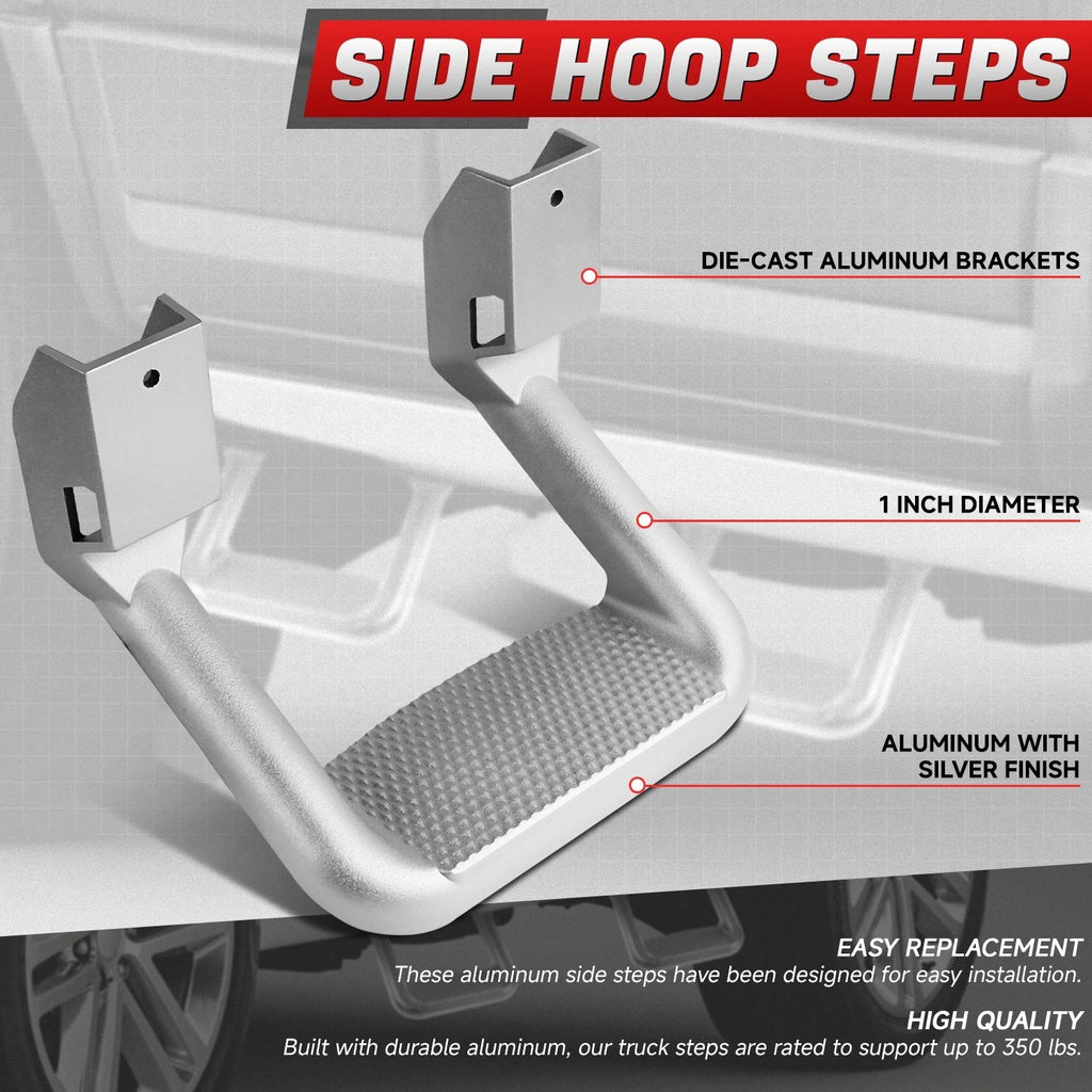 Set of 4 Silver Powder-Coated Cast Aluminum Side Steps for Ford/Chevy/GMC/Dodge